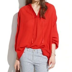 Madewell Embroidered Openview Tunic, Red, Small